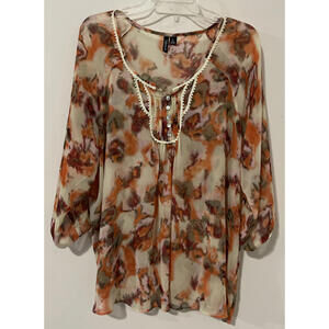 Relativity Womens XL Colorful Sheer Oversized 3/4-Sleeved Blouse! A2514